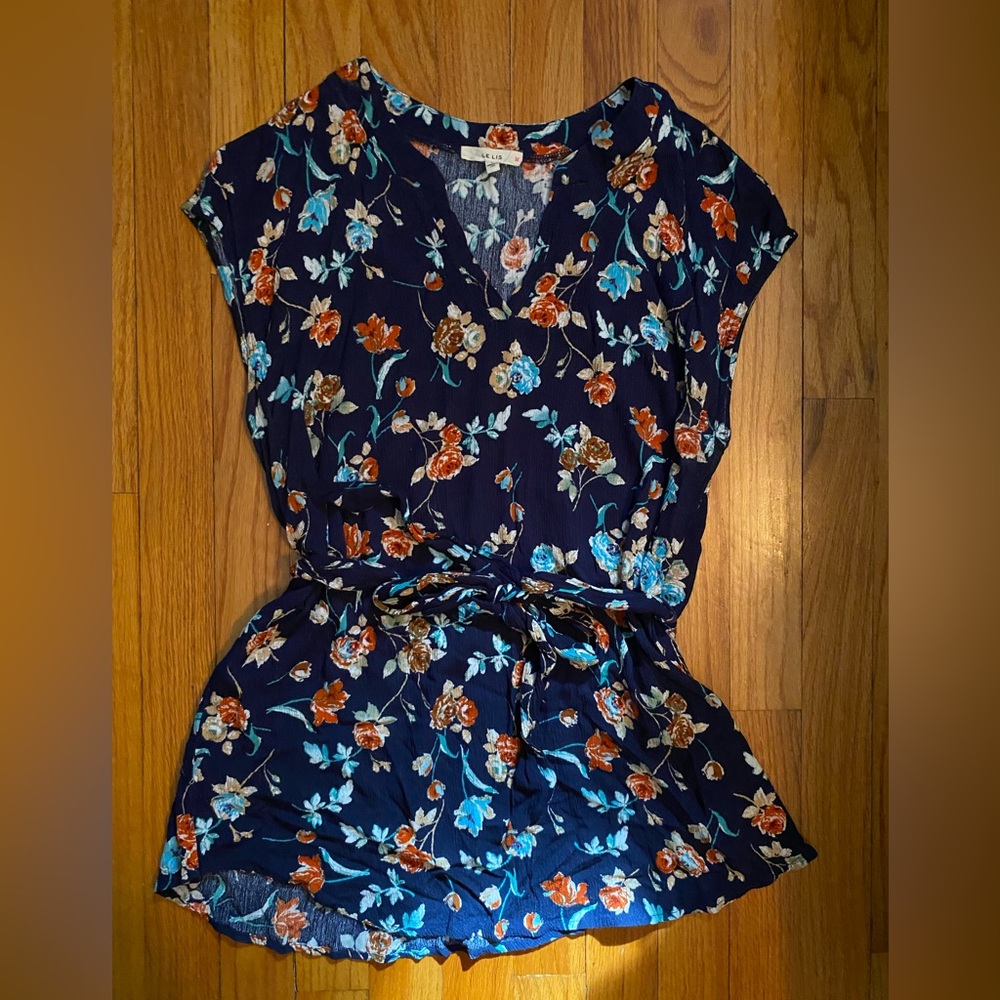 Floral Navy Belted Maternity Top